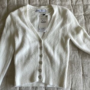 White super soft cardigan with jeweled buttons